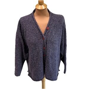 Judith Glue Pure New Wool Cardigan Sweater Blue Marled Grannycore‎ Cozy Scotland